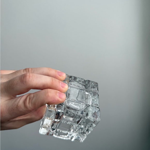 2 Vintage Glass Brutalist Ice Cube Tealight Candle Holders Made in Taiwan MCM - Picture 9 of 16